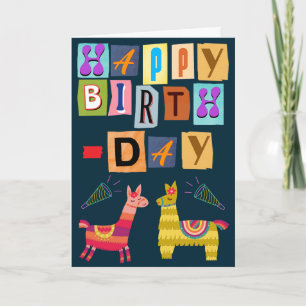 Carte Joyeux anniversaire Lettres de papier Llama Rétro