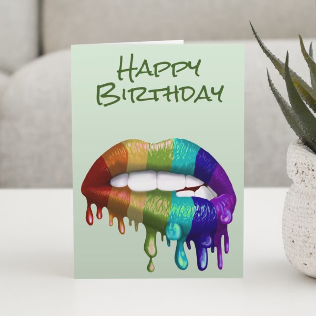 Carte Joyeux Anniversaire Lèvres arc-en-ciel goutte (Créateur téléchargé)