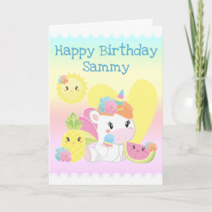 Carte Joyeux Anniversaire Licorne Tropicale Estivale Mig