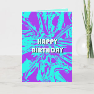 Carte Joyeux Anniversaire Lilac Aqua Psychedelic Flower