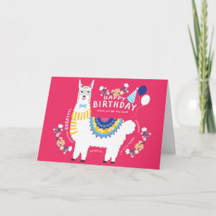 Carte Joyeux Anniversaire Llama Hot Rose
