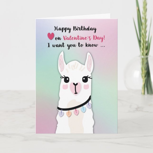 Carte Joyeux Anniversaire Llamas Saint Valentin Coeurs (Devant)