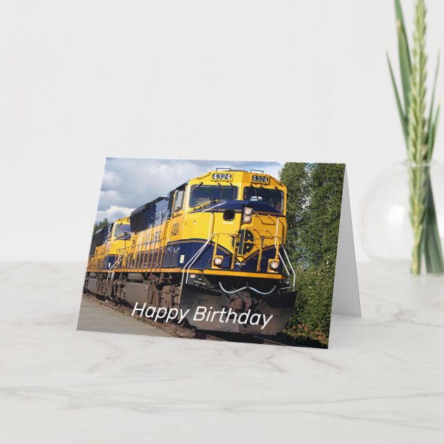 Carte Joyeux anniversaire : locomotive ferroviaire de l' (Devant)