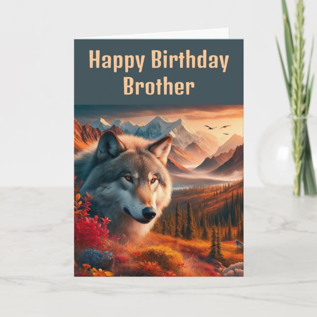 Carte Joyeux Anniversaire Loup au Coucher de Soleil (Devant)
