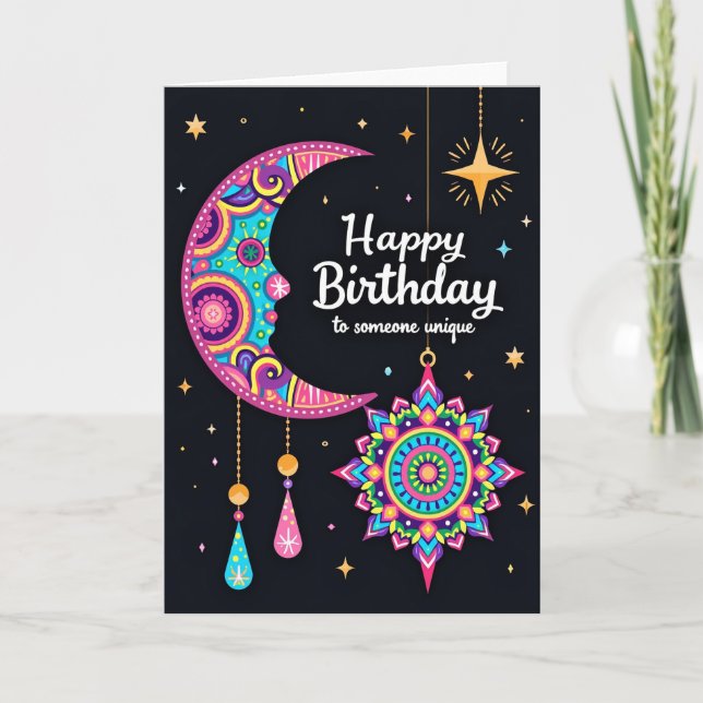 Carte Joyeux Anniversaire Lune Céleste (Devant)