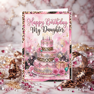 Carte Joyeux Anniversaire Ma Fille | Gâteau Bling Léopar