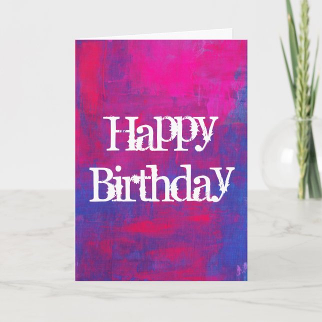 Carte Joyeux Anniversaire Magenta et Bleu peinture Abstr (Devant)
