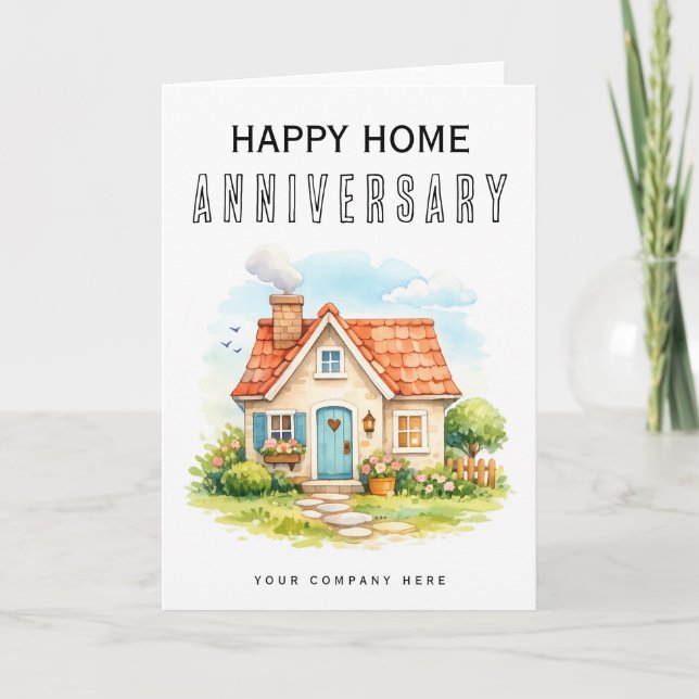 Carte Joyeux Anniversaire Maison Aquarelle Colorée (Devant)