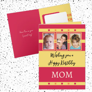 Carte Joyeux anniversaire Maman ajouter 3 photos rouge j