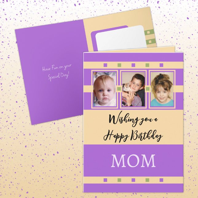 Carte Joyeux Anniversaire Maman ajouter 3 photos violet  (Créateur téléchargé)