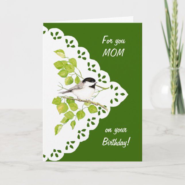 Carte Joyeux Anniversaire Maman Chickadee, Bird & Dentel (Devant)