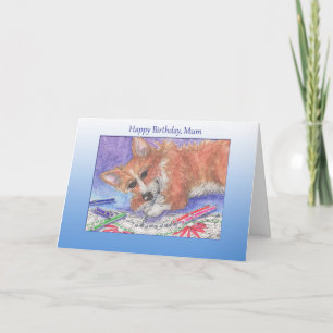 Carte Joyeux anniversaire, maman, chien de Corgi et livr