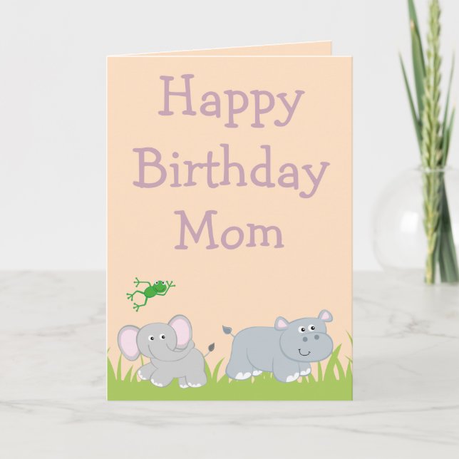 Carte Joyeux anniversaire Maman Elephant et Hippo photo  (Devant)