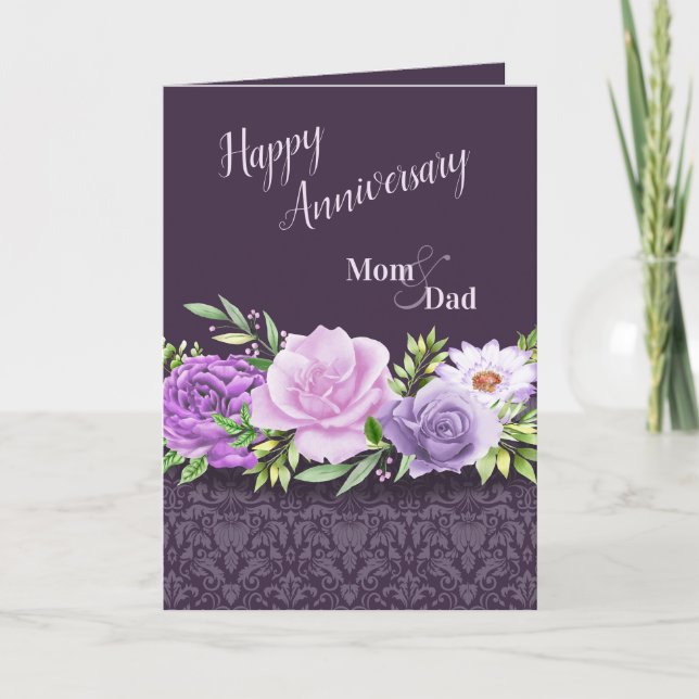 Carte Joyeux anniversaire maman et papa Purple Rose Dama (Devant)