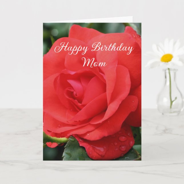 Carte Joyeux anniversaire Maman Fleur de rose rouge (Petite plante)