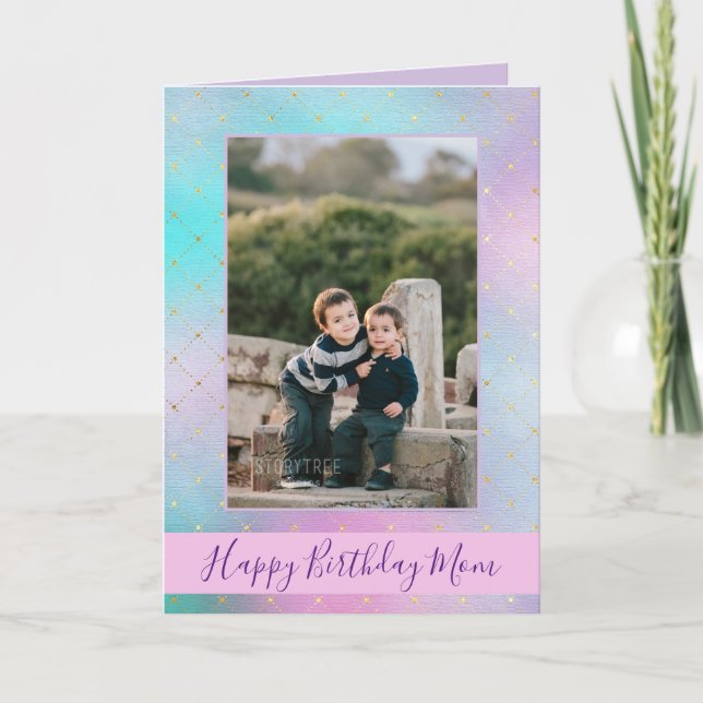 Carte Joyeux anniversaire maman violet et bleu ombre pho (Devant)