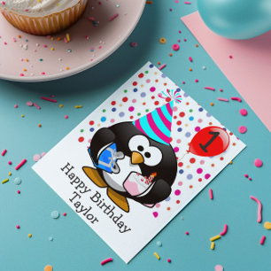 Carte Joyeux Anniversaire Manchots Enfants 1 An
