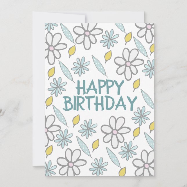 Carte Joyeux anniversaire marguerite florale bleu jaune  (Devant)