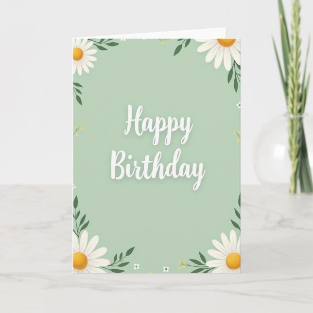 Carte Joyeux Anniversaire Marguerite Verte Rayée (Devant)