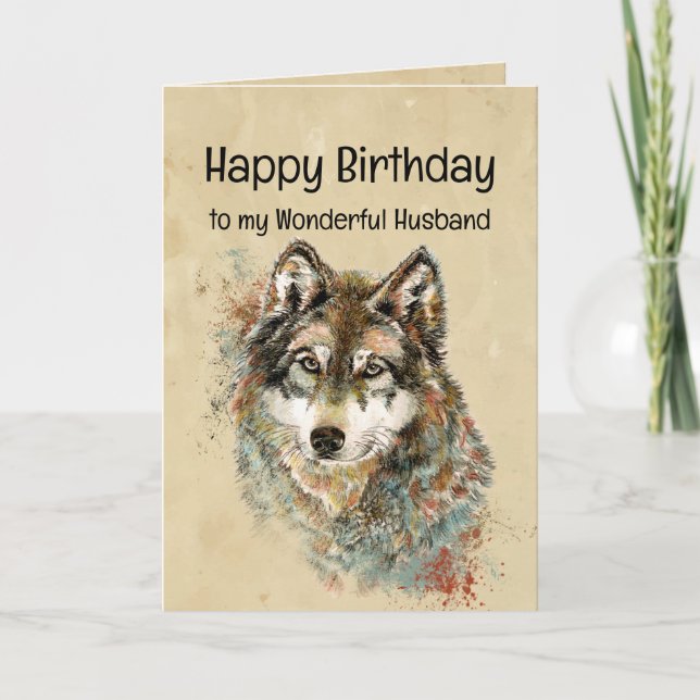 Carte Joyeux Anniversaire Mari Loup, Loups (Devant)