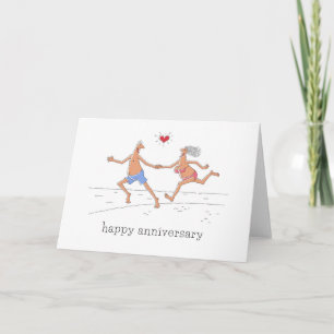 Carte Joyeux anniversaire Mariage Couple Beach Red Heart