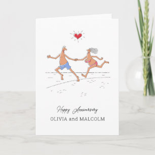 Carte Joyeux anniversaire Mariage Couple Beach Sea Heart