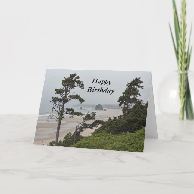 Carte Joyeux Anniversaire, Matin Foggy, Plage Cannon, OU (Devant)