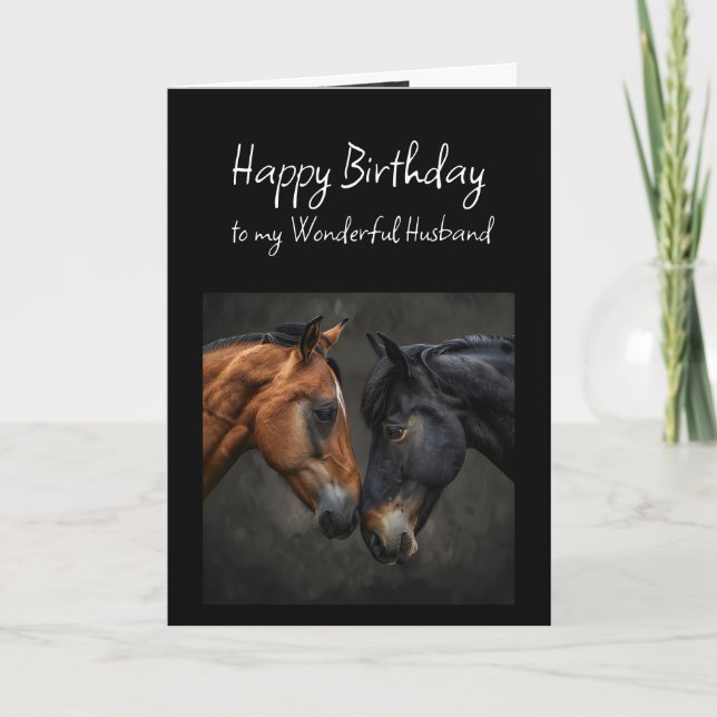Carte Joyeux Anniversaire Merveilleux Chevaux Maris (Devant)