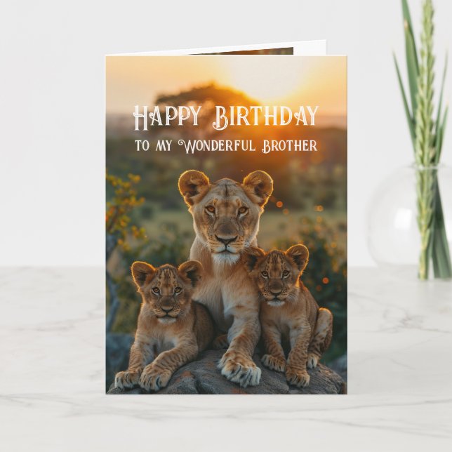 Carte Joyeux Anniversaire Merveilleux Frère Lion Animal  (Devant)