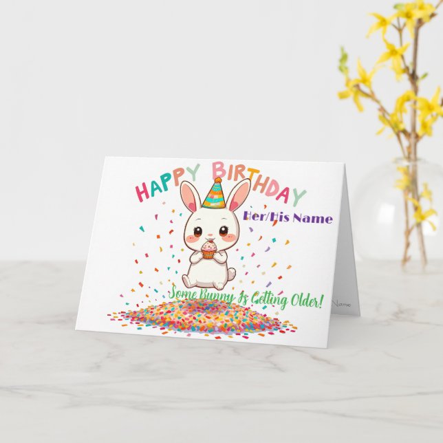 Carte Joyeux Anniversaire Mignon avec Cupcake  (Fleur jaune)