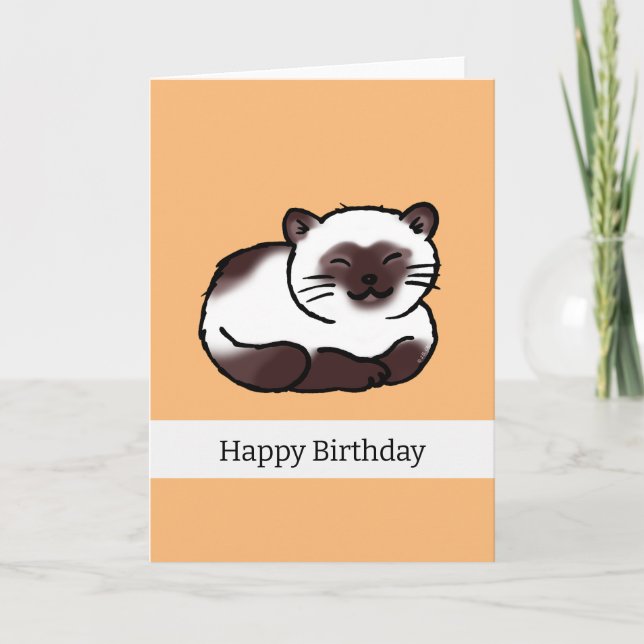 Carte Joyeux anniversaire (mignon chat siamois) (Devant)