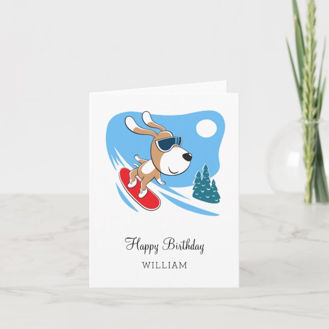 Carte Joyeux Anniversaire mignon Chien Chien Chiot Snowb (Devant)