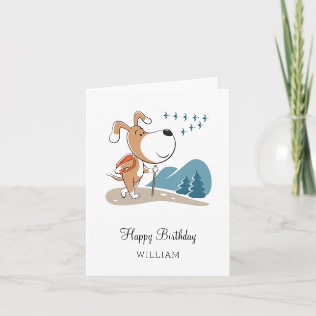 Carte Joyeux Anniversaire mignon Chien Chien Randonnée C (Devant)