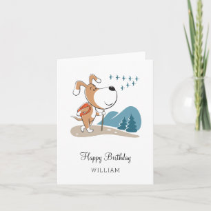 Carte Joyeux Anniversaire mignon Chien Chien Randonnée C