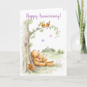 Carte Joyeux anniversaire, mignon couple d'ours sous l'a