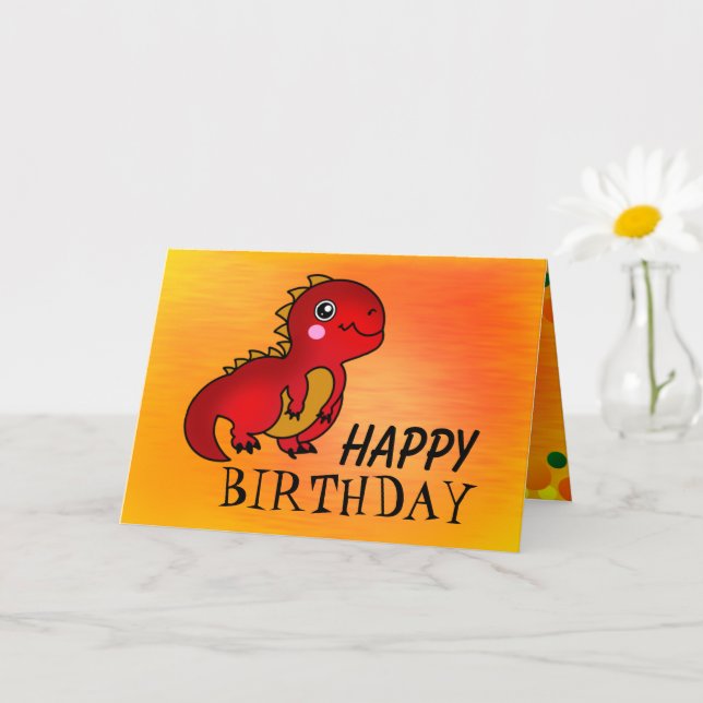 Carte Joyeux anniversaire mignon Dinosaur rouge (Petite plante)