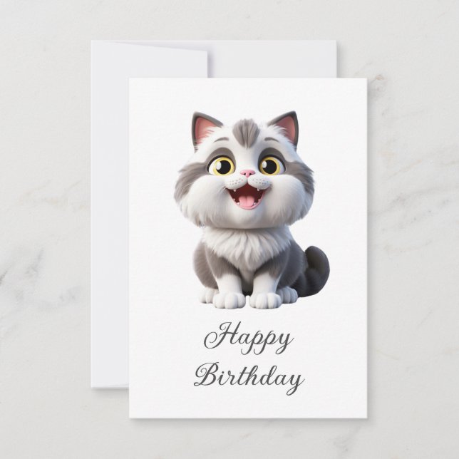 Carte Joyeux Anniversaire Mignon Drôle Chat (Devant)