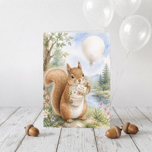 Carte Joyeux Anniversaire Mignon Écureuil Bois Féerique
