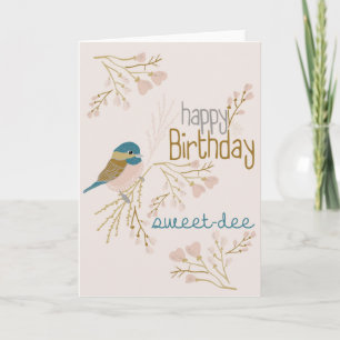 Carte Joyeux anniversaire mignon Pink Chickadee Floral