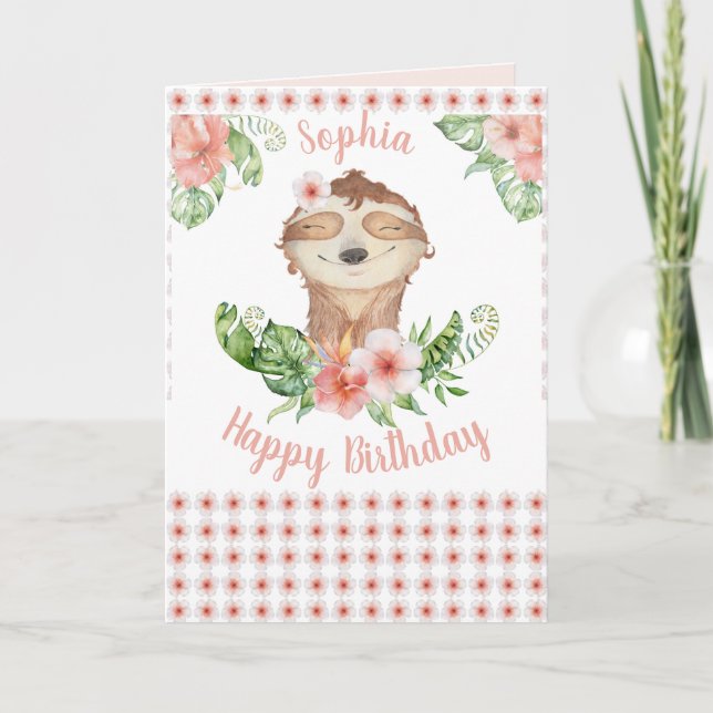 Carte Joyeux anniversaire mignon Sloth Nom de la fille (Devant)
