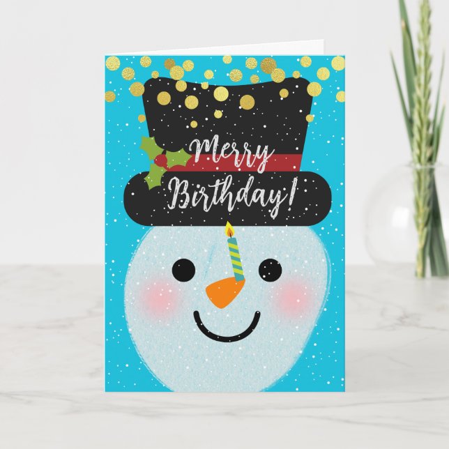 Carte Joyeux Anniversaire mignon Snowman en hiver (Devant)