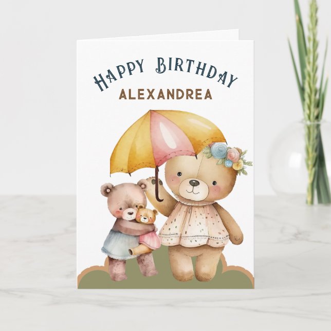 Carte Joyeux Anniversaire Mignonne Ours Animaux Personna (Devant)