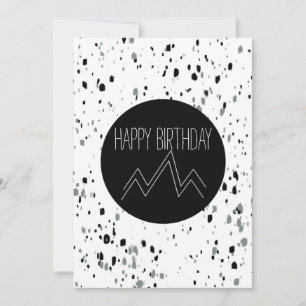 Carte Joyeux Anniversaire Minimaliste Montagne Noir et B