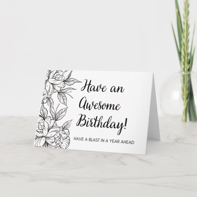 Carte Joyeux anniversaire minimaliste noir et blanc (Devant)
