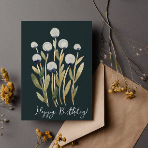 Carte Joyeux Anniversaire minime rétro fleurs d'aquarell