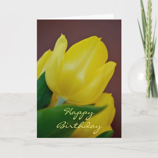 Carte Joyeux Anniversaire Moderne Fleur de Tulipe Jaune (Devant)