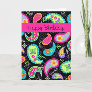 Carte Joyeux anniversaire moderne rose fuchsia noir de