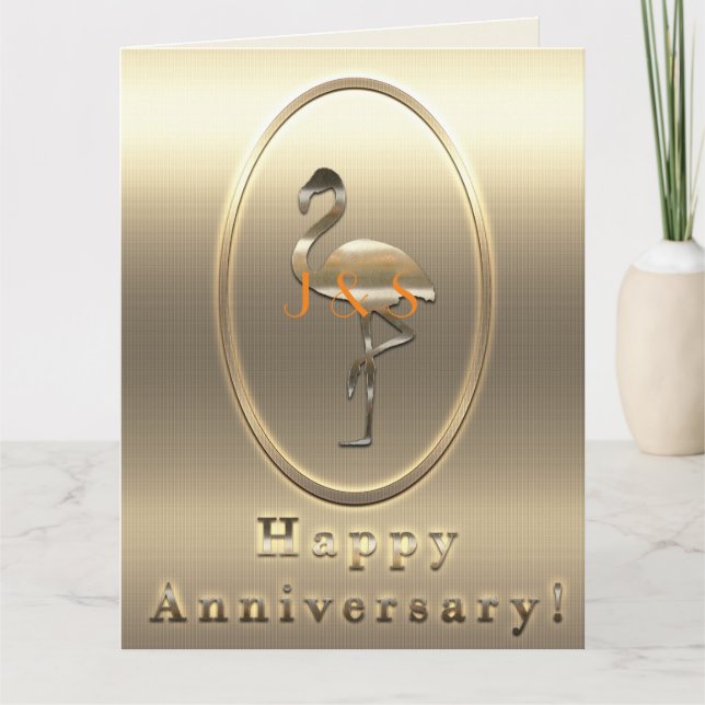 Carte Joyeux Anniversaire Monogramme de Flamant (Devant)