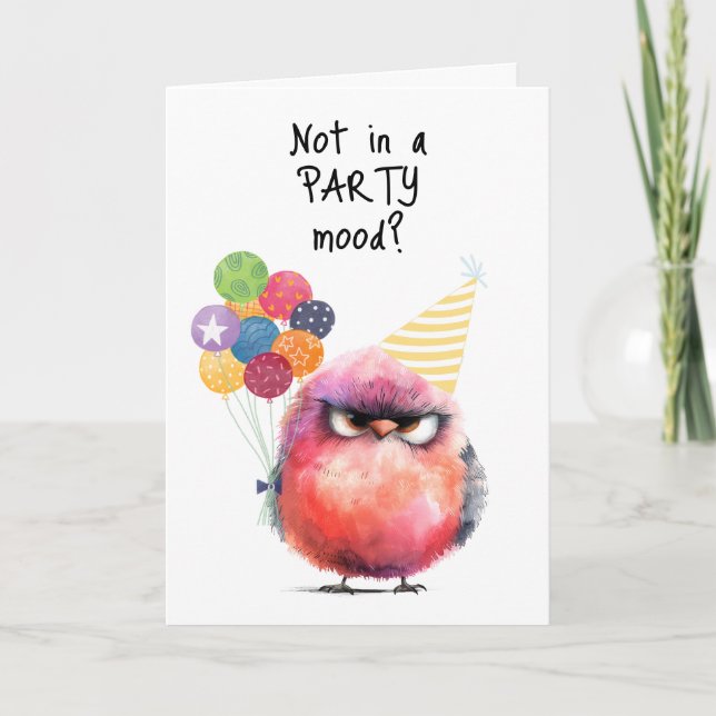 Carte Joyeux Anniversaire Moody Bird Party Casquettes Ba (Devant)