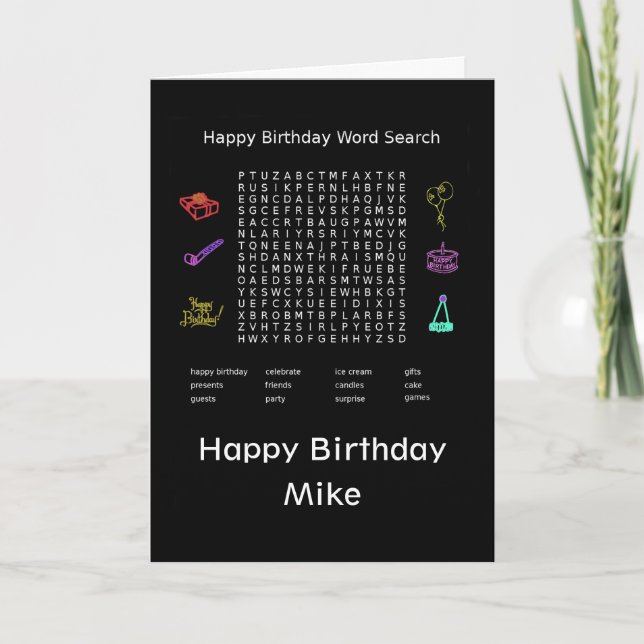 Carte Joyeux Anniversaire Mot Recherche Mike (Devant)